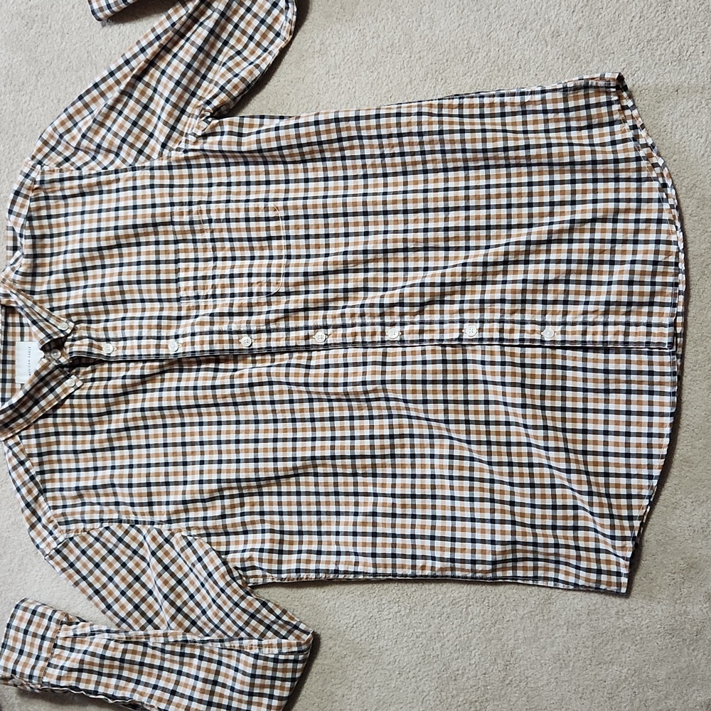 American Eagle Casual Button Down  Shirt -  Brown/Black Striped Large Ta…